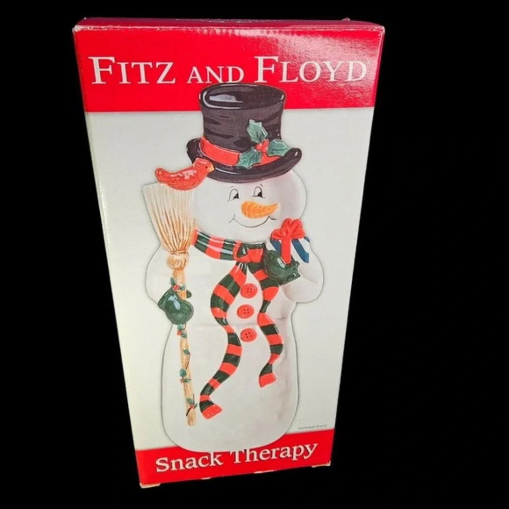 Fitz And Floyd‎ Snack Therapy Snowman Serving Tray Plate Dish Holiday Xmas Decor